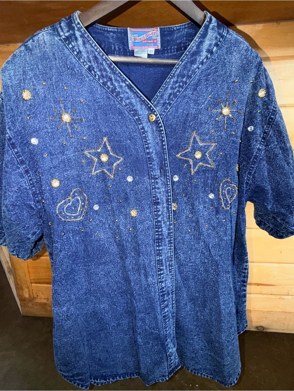 Vintage Embellished Dark Blue Denim Top